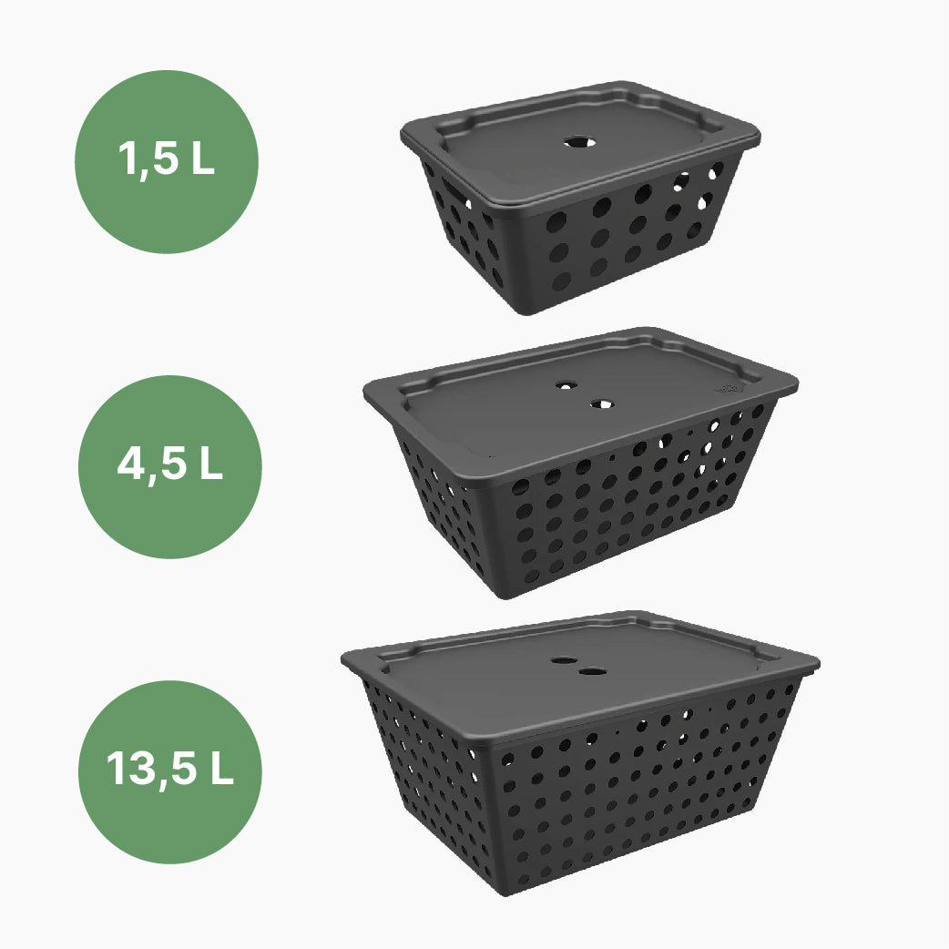 Pack de Cestas con Tapa 1,5 L / 4,5 L / 13,5 L